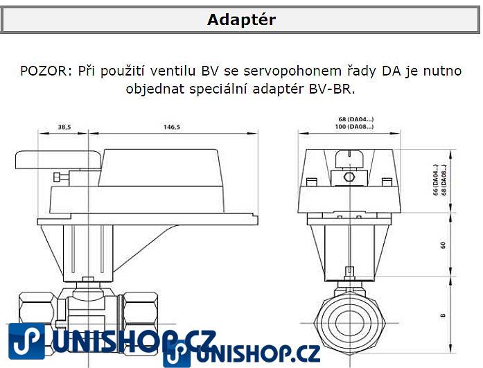 BV-2-20-6,6; Zónový regulační kulový ventil tělo G 3/4" - mosaz