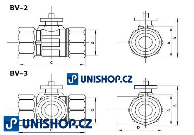 BV-3-15-1,6; Trojcestný zónový regulační kulový ventil tělo  G1/2" - mosaz