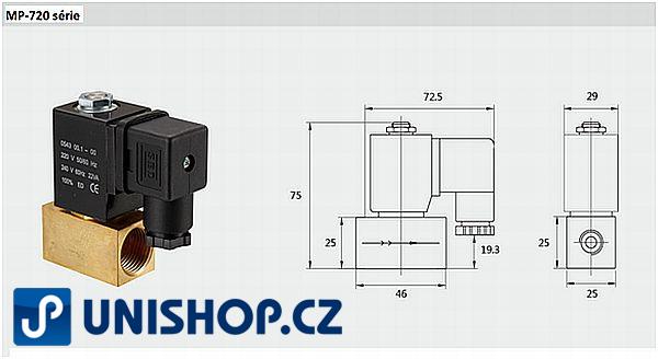 MP 720V 1/2"; mosaz 230V AC; NC; 