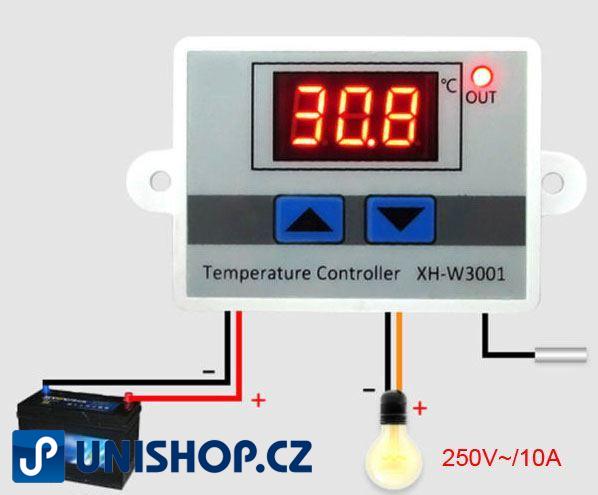 Digitální termostat XH-W3001, -10 až +110°C, napájení 12V