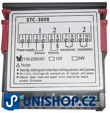 Duální digitální termostat STC-3008 rozsah -55°C~120°C, 230V AC