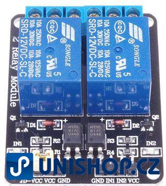 Modul relé 2x, napájení 12V, s optočlenem