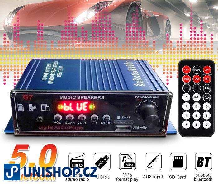 Zesilovač NF, 2x18W s AUX IN, Bluetooth, USB, SD kartou a rádiem