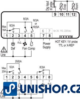 Regulátor chlazení nebo topení; Dixell XR60CH 5P0C1 s napájením 230V a 20A relé
