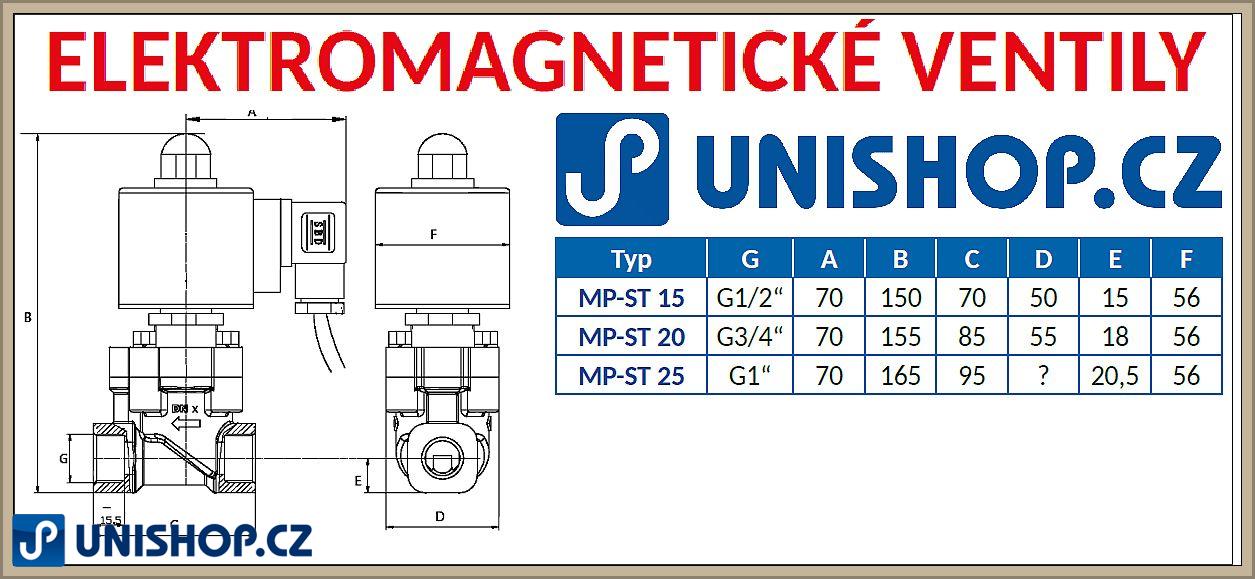 Ventil parní MP-ST15, NC, 1/2", 230V AC, dvoucestný nerezový, (0,5-10bar)