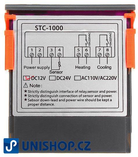 Digitální termostat STC-1000, rozsah -50 ~ +99°C, napájení 12V