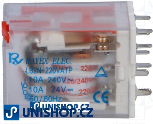 Relé LB2N-230ATP 220V 2x kontakt 220/240VAC/10A 