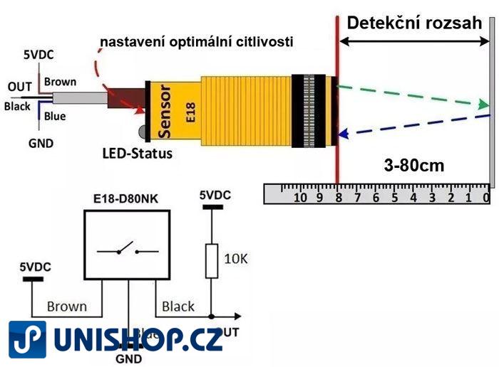 Infračervená závora E18-D80NK 8-80cm