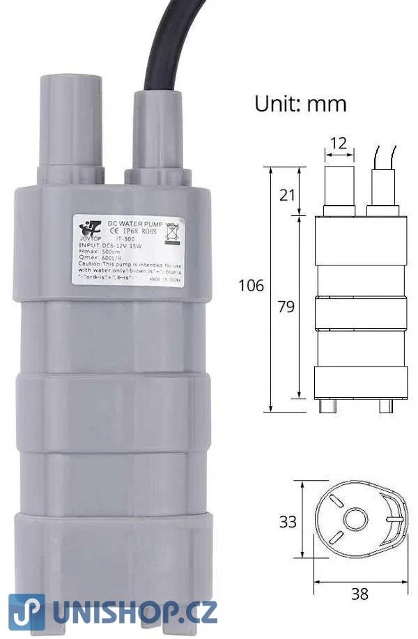 Ponorné čerpadlo JT-500 12VDC, max. 600l/hod