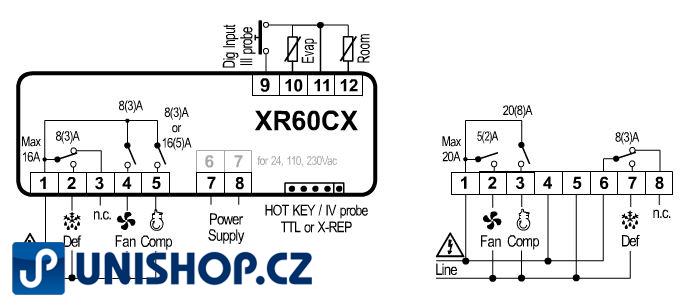 Termostat Dixell XR60CX 5N0C1 s napájením 230V a 3x relé 20A relé