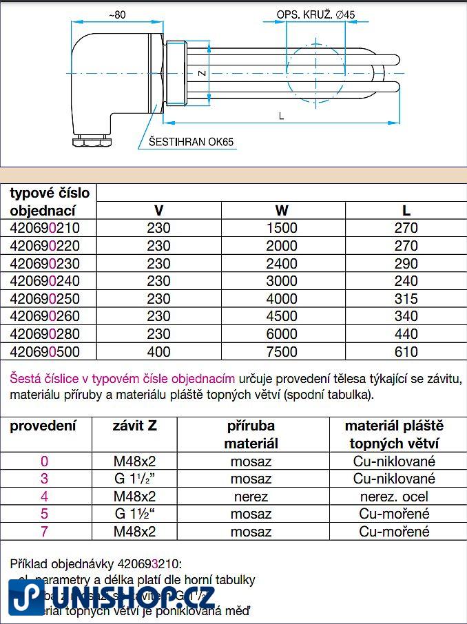 6 kW topné těleso 6 000W/230V~