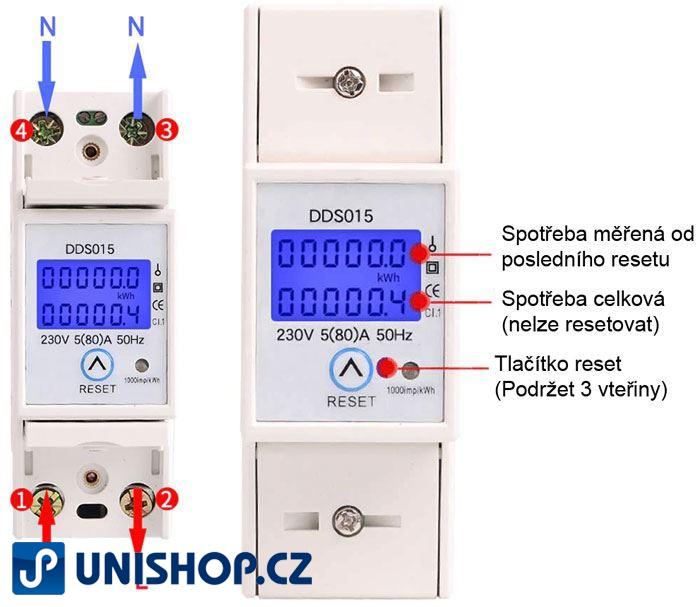 Elektroměr DDS015, 1 fázový na DIN lištu