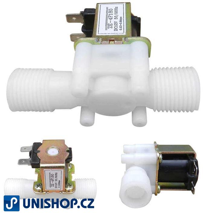 Elektromagnetický ventil 12V na vodu plastový - JP1515; NC, G1/2", 12VDC
