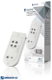 Anténní zesilovač rozbočovač 4x20 dB regulace zisku, napájení 230VAC, aktivní