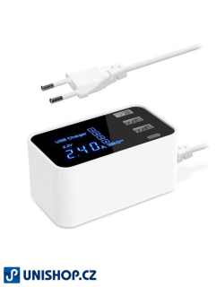 Napáječ, nabíječka YC-CDA30, 4x USB 5V/max 2,4A s displejem