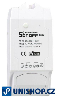 WiFi termostatický modul pro řízení teploty a vlhkosti Sonoff TH16 na 230V