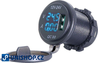 Napájecí zdířka USB 5V/2,1A s V-metrem a A-metrem